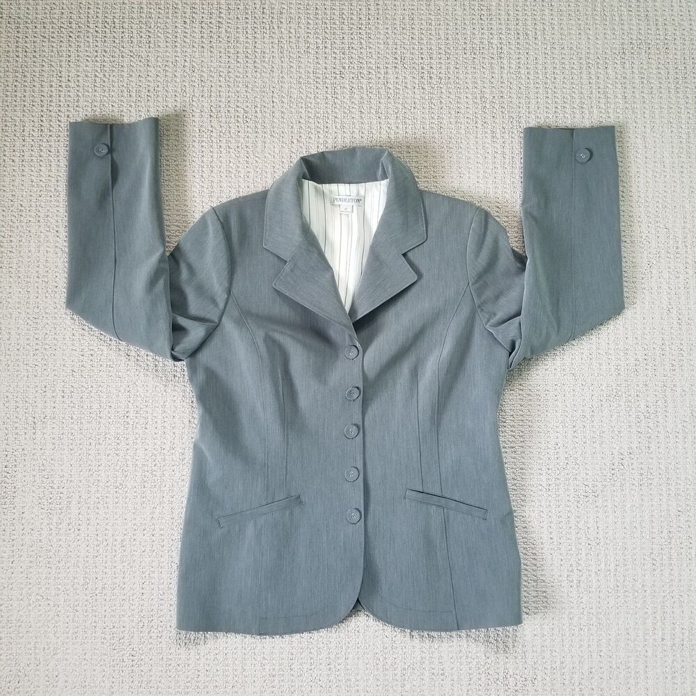 Pendleton Suit Jacket Womens Gray Size 12 Cloth Button Career Office Pantsuit